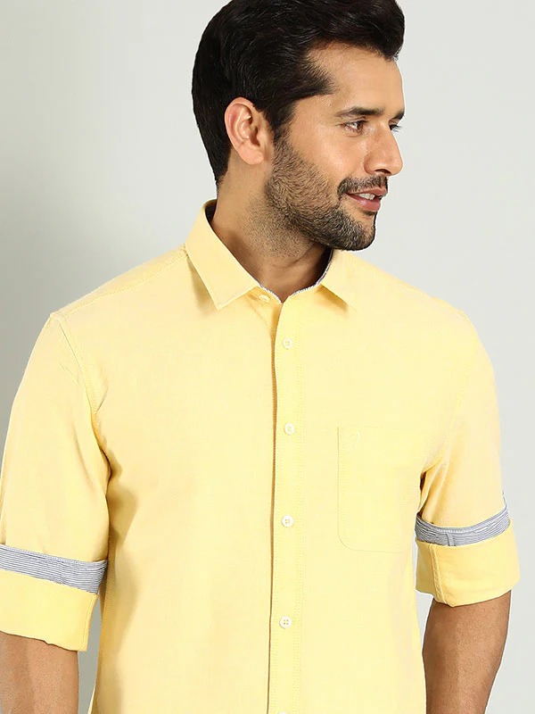 Indian Terrain Men's Regular Fit Full Sleeve Solid Yellow Shirt